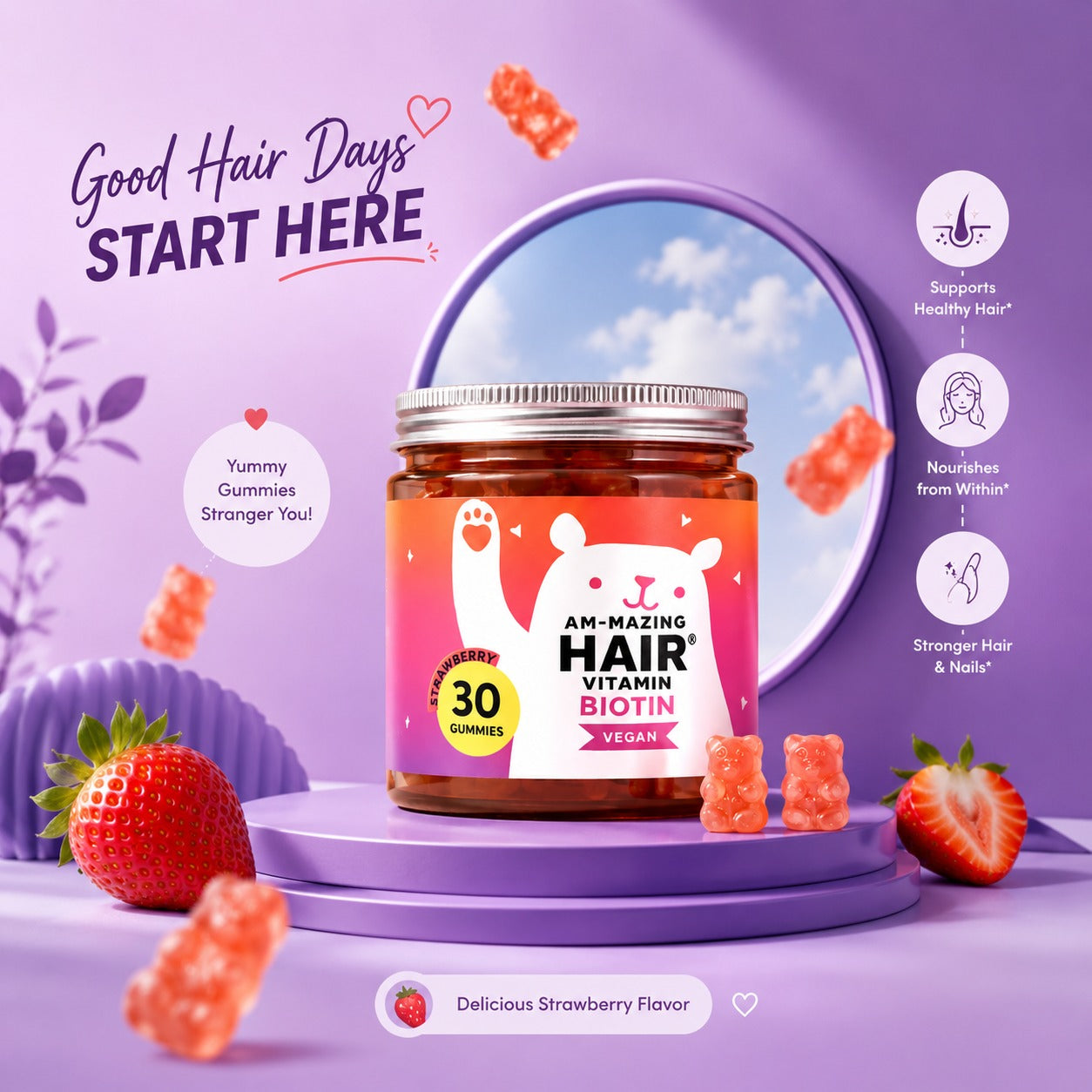 Biotin Gummies for Hair, Skin & Nails