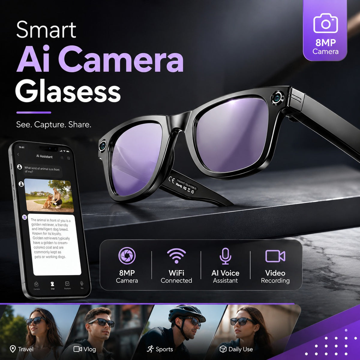 Smart AI Camera Glasses