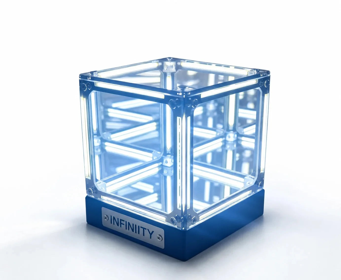Cool white Deep Sea Infinity Cube Lamp on a clean white background