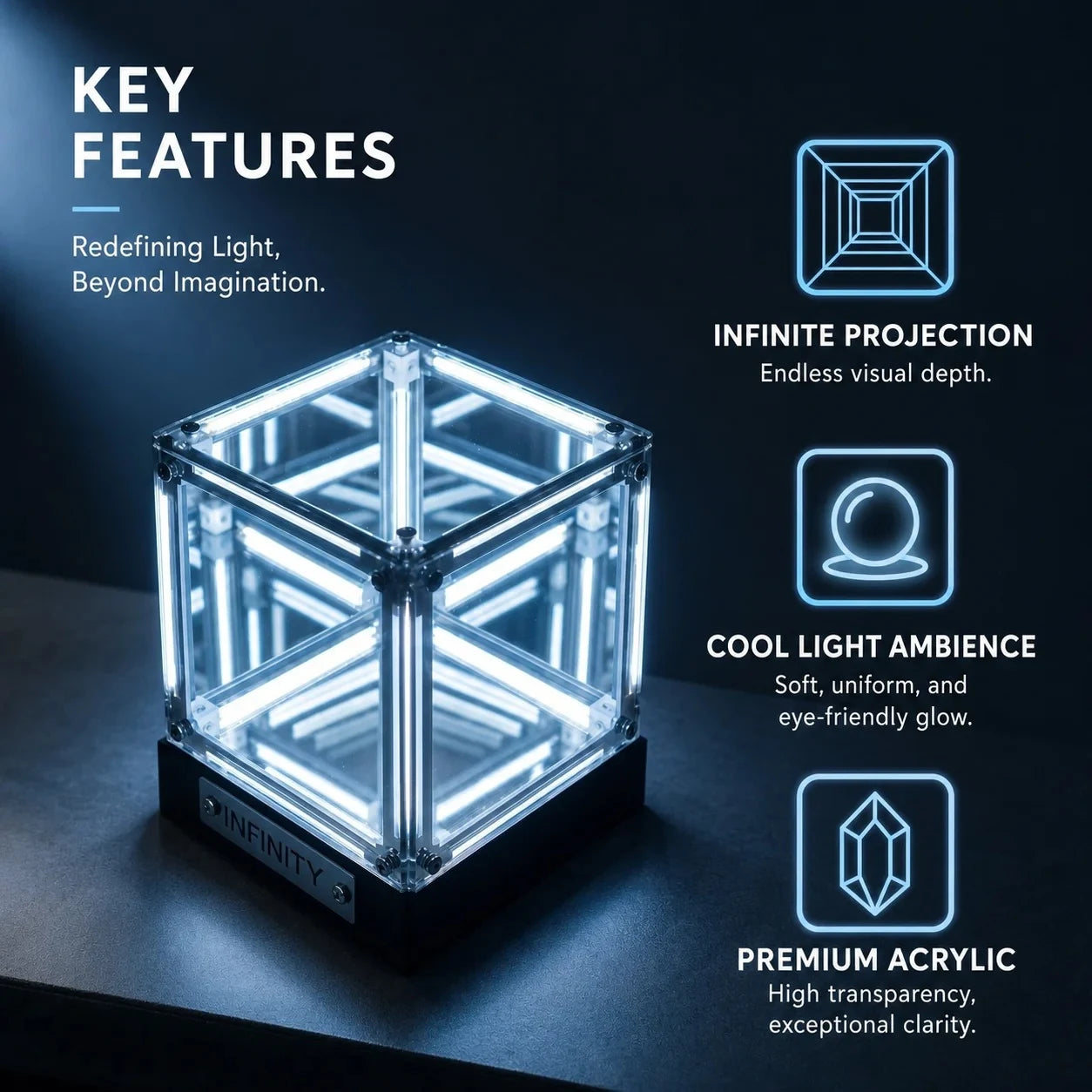 Key features of the Deep Sea Infinity Cube Lamp